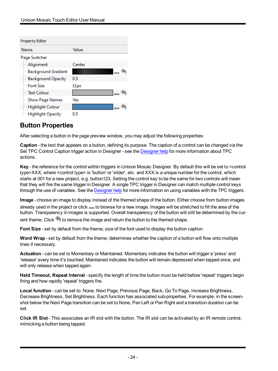 Button properties | ETC Unison Mosaic TouchEditor v1.0 User Manual | Page 24 / 52