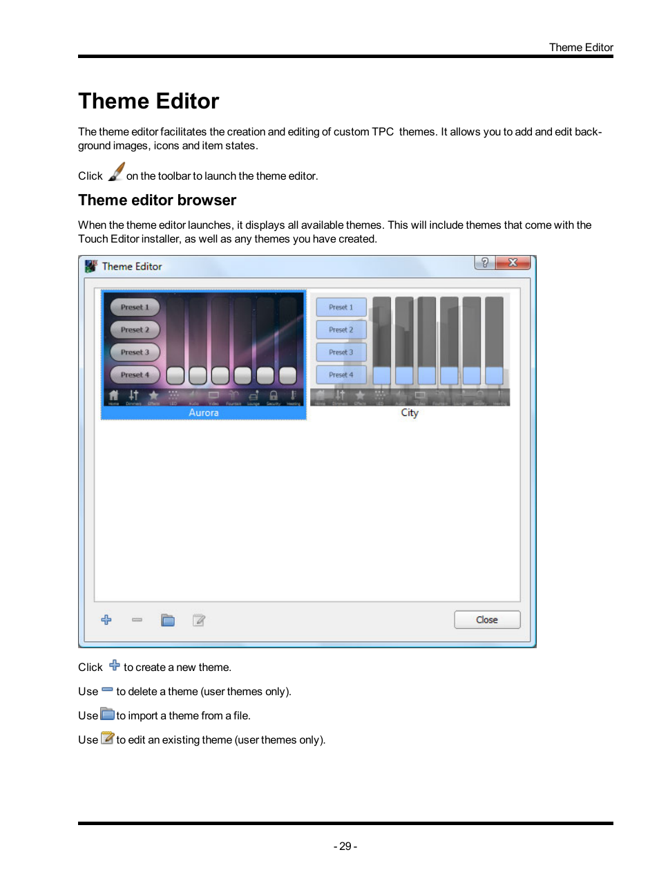 Theme editor, Theme editor browser | ETC Unison Mosaic TouchEditor v1.0 User Manual | Page 29 / 52