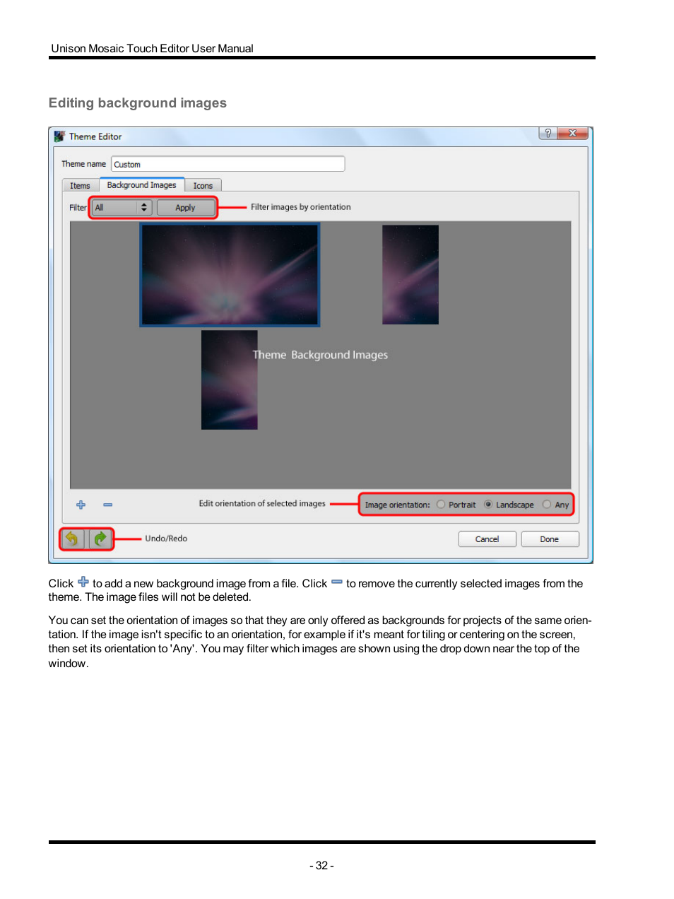 Editing background images | ETC Unison Mosaic TouchEditor v1.0 User Manual | Page 32 / 52