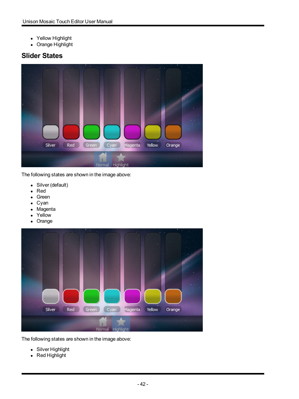 Slider states | ETC Unison Mosaic TouchEditor v1.0 User Manual | Page 42 / 52