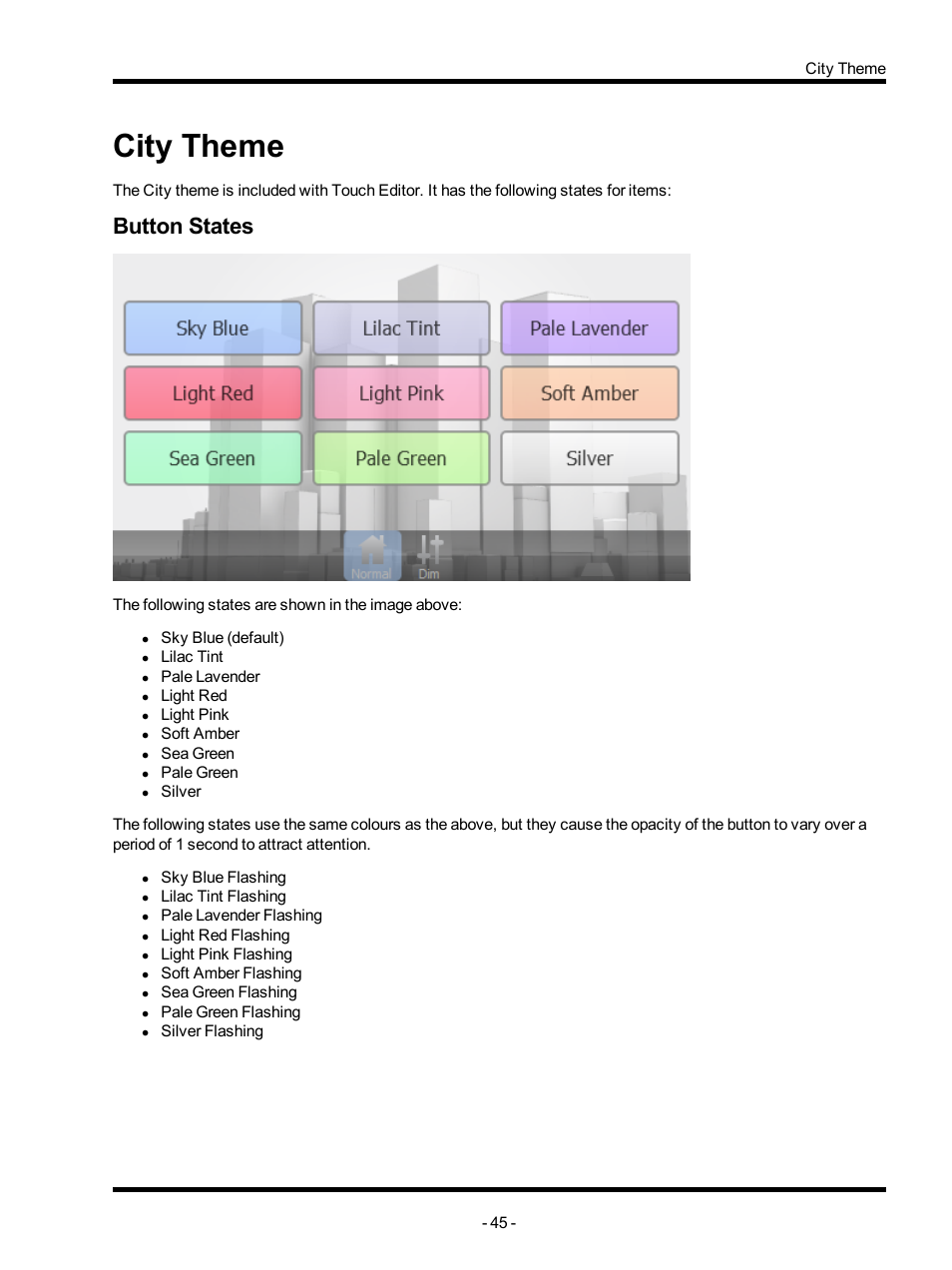 City theme, Button states, City | ETC Unison Mosaic TouchEditor v1.0 User Manual | Page 45 / 52