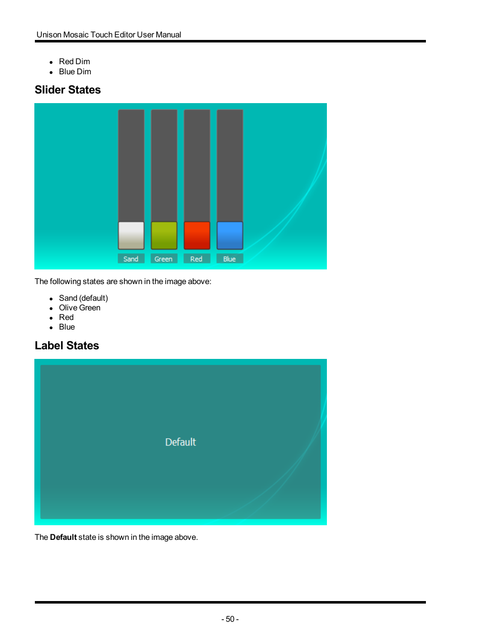 Slider states, Label states | ETC Unison Mosaic TouchEditor v1.0 User Manual | Page 50 / 52