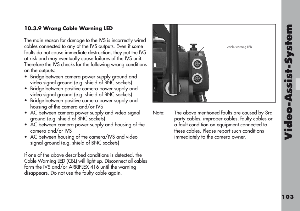 9 wrong cable warning led, Video-a ss is t-sy stem | ARRI ARRIFLEX 416 User Manual | Page 103 / 240