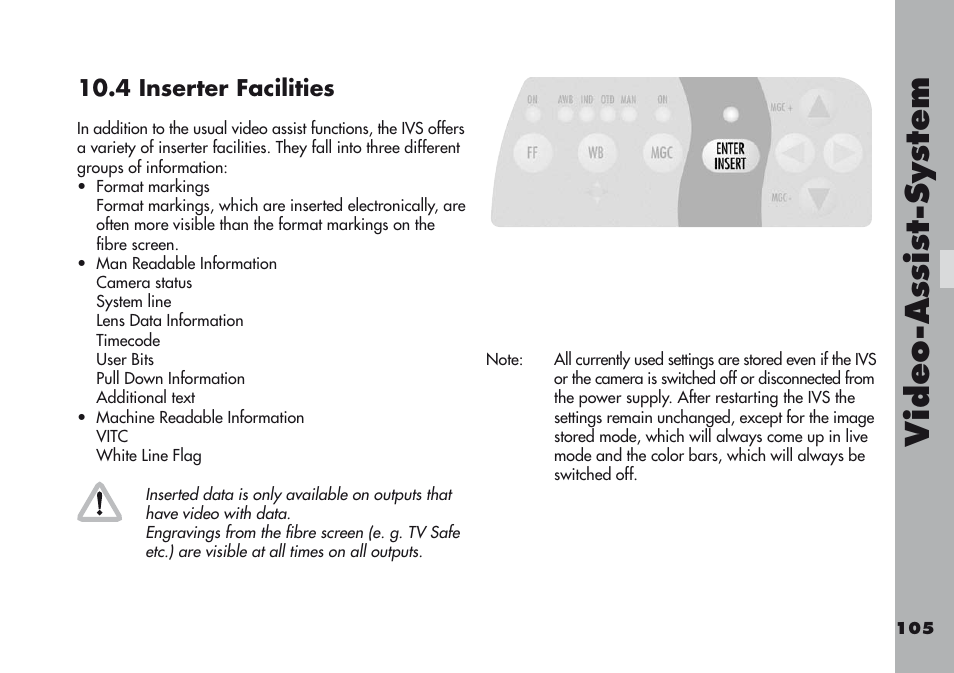 4 inserter facilities, Video-a ss is t-sy stem | ARRI ARRIFLEX 416 User Manual | Page 105 / 240