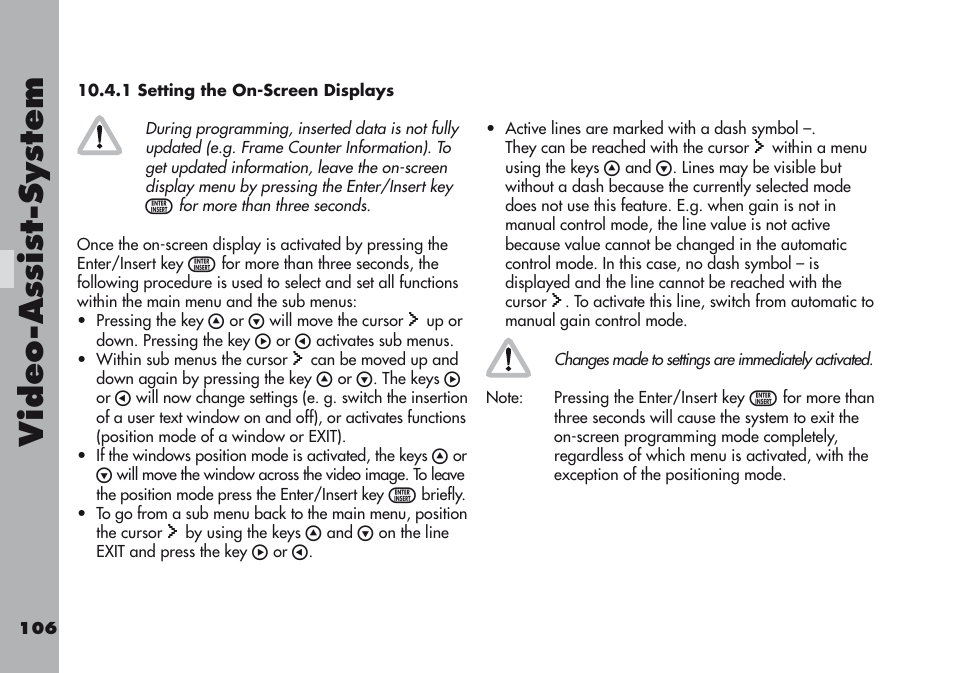 1 setting the on-screen displays, Video-a ss is t-sy stem | ARRI ARRIFLEX 416 User Manual | Page 106 / 240