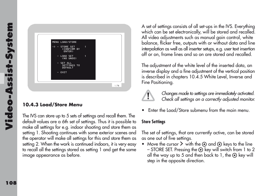 3 load/store menu, Video-a ss is t-sy stem | ARRI ARRIFLEX 416 User Manual | Page 108 / 240