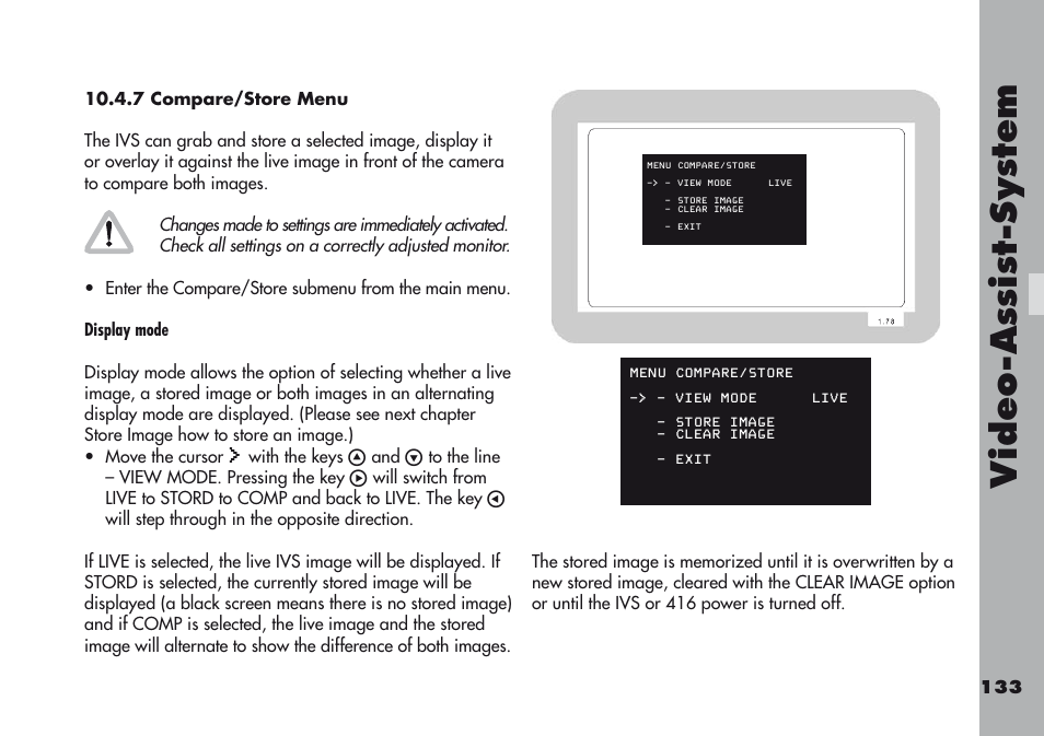 7 compare/store menu, Video-a ss is t-sy stem | ARRI ARRIFLEX 416 User Manual | Page 133 / 240