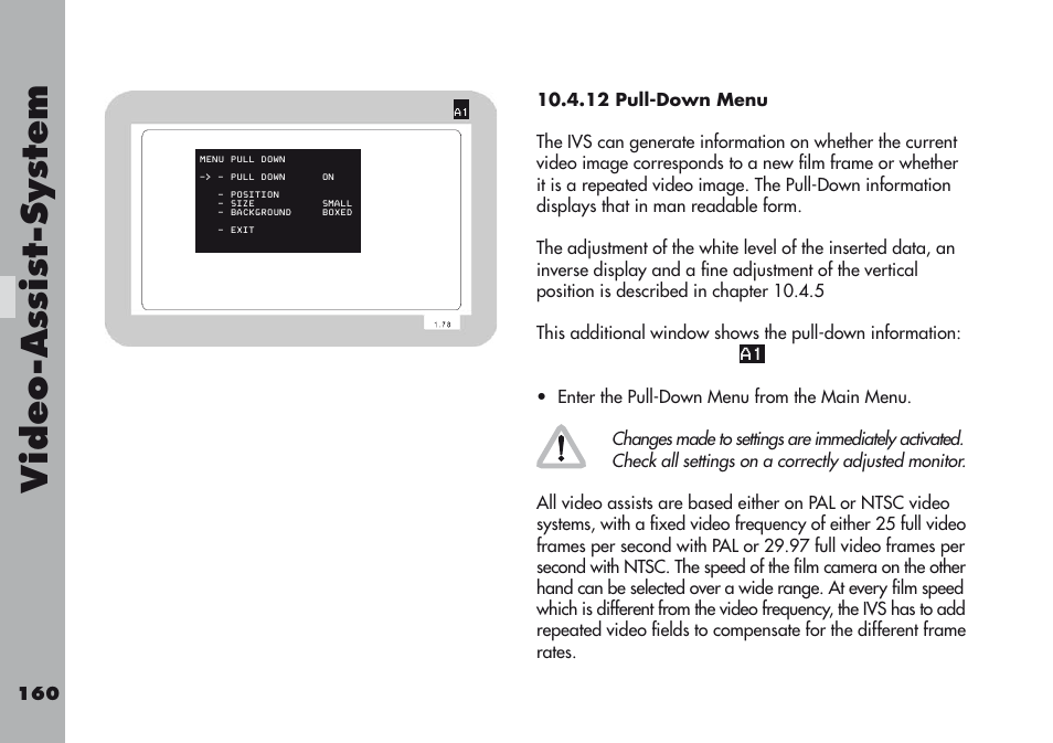 12 pull-down menu, Video-a ss is t-sy stem | ARRI ARRIFLEX 416 User Manual | Page 160 / 240