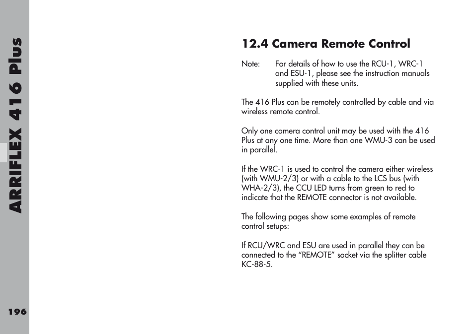 4 camera remote control, Arriflex  1  plu s | ARRI ARRIFLEX 416 User Manual | Page 196 / 240
