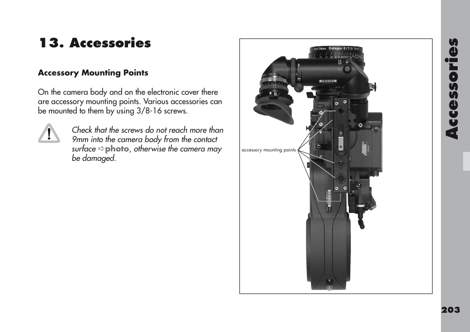 Accessories, Accessory mounting points, Acce ss orie s | 1.accessories | ARRI ARRIFLEX 416 User Manual | Page 203 / 240