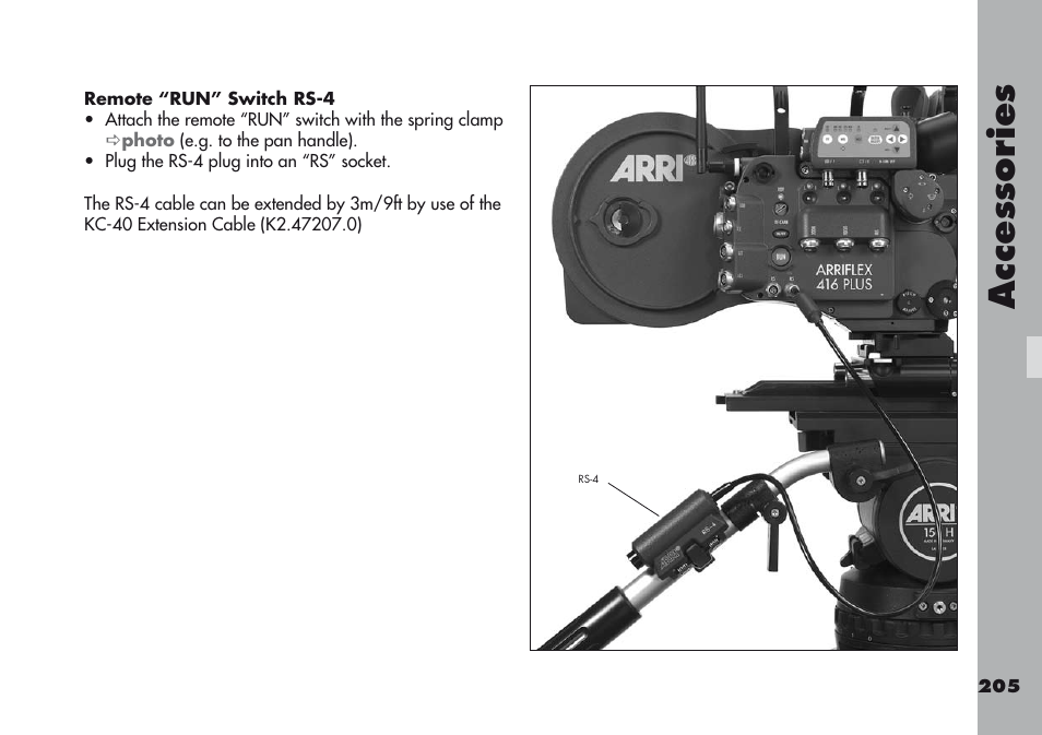 Remote “run” switch rs-4, Acce ss orie s | ARRI ARRIFLEX 416 User Manual | Page 205 / 240