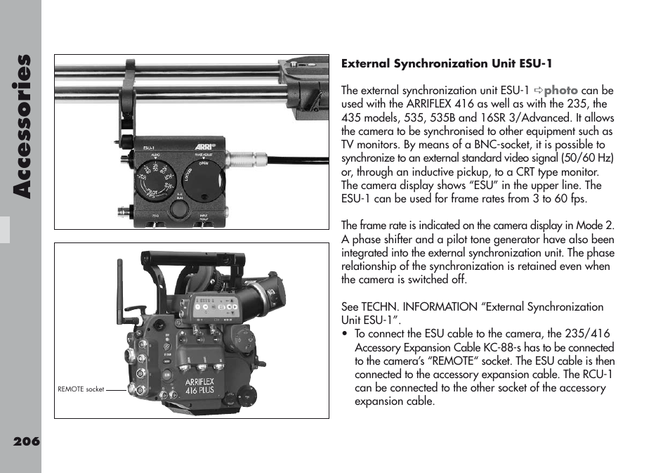 External synchronization unit esu-1, Acce ss orie s | ARRI ARRIFLEX 416 User Manual | Page 206 / 240