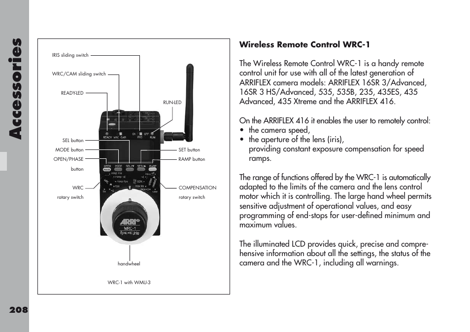 Wireless remote control wrc-1, Acce ss orie s | ARRI ARRIFLEX 416 User Manual | Page 208 / 240