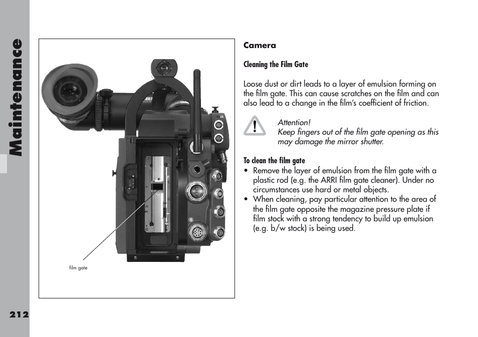 Camera, Maintenance | ARRI ARRIFLEX 416 User Manual | Page 212 / 240