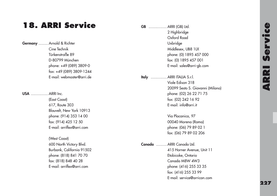 Arri service, Arri ser vice, 1.arriservice | ARRI ARRIFLEX 416 User Manual | Page 227 / 240