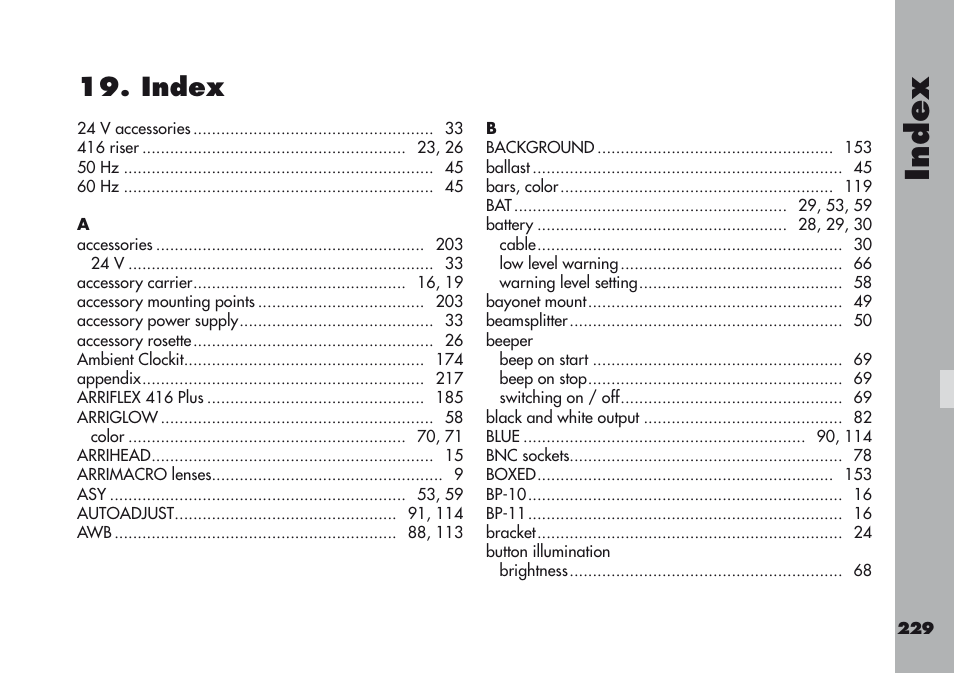 Index, 1.index | ARRI ARRIFLEX 416 User Manual | Page 229 / 240