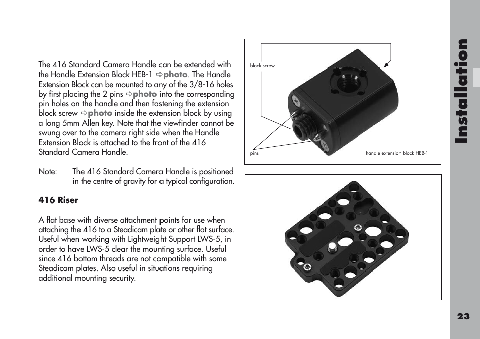 416 riser | ARRI ARRIFLEX 416 User Manual | Page 23 / 240