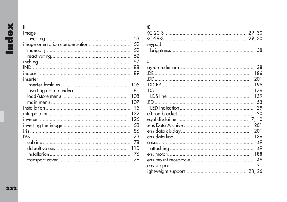 Index | ARRI ARRIFLEX 416 User Manual | Page 232 / 240