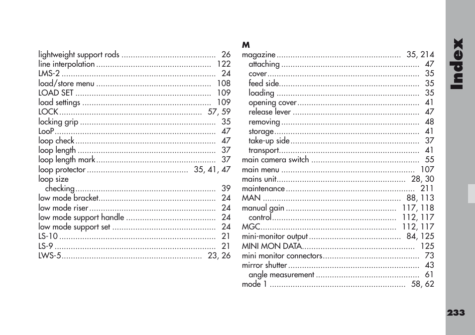 Index | ARRI ARRIFLEX 416 User Manual | Page 233 / 240