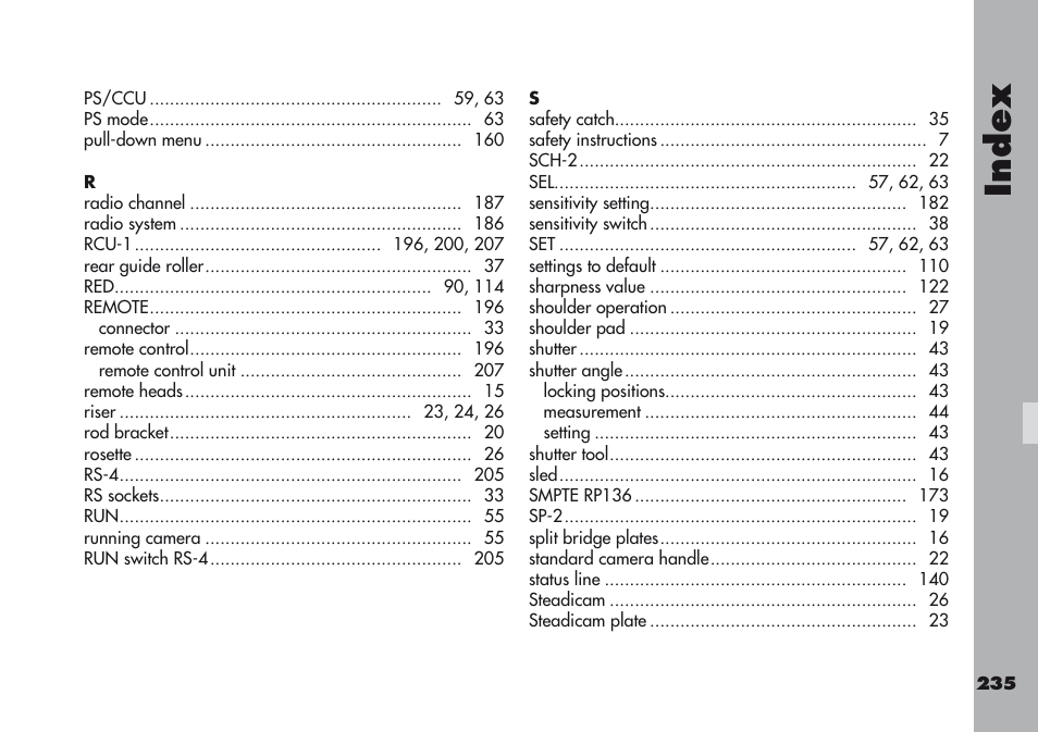 Index | ARRI ARRIFLEX 416 User Manual | Page 235 / 240