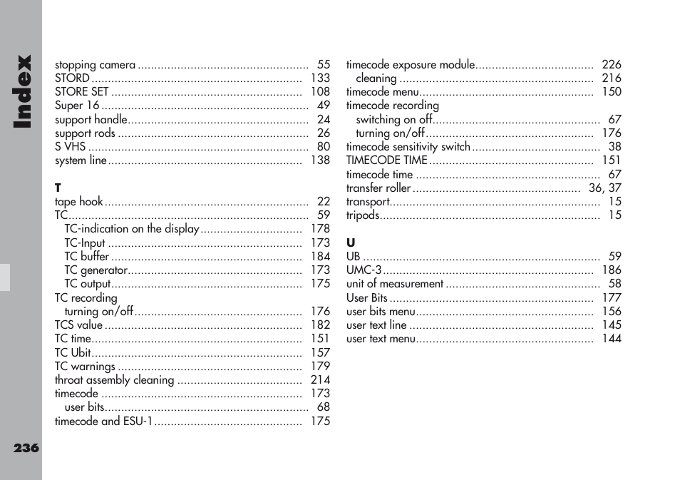 Index | ARRI ARRIFLEX 416 User Manual | Page 236 / 240