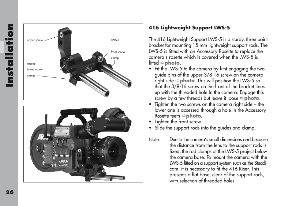 416 lightweight support lws-5 | ARRI ARRIFLEX 416 User Manual | Page 26 / 240