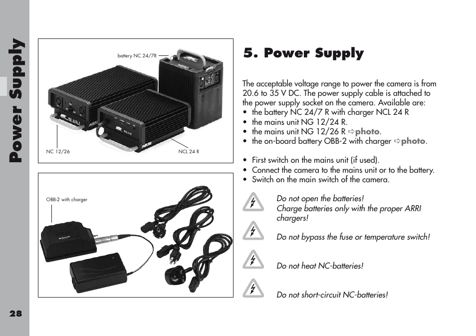 Power supply, Power supply, Powersupply | ARRI ARRIFLEX 416 User Manual | Page 28 / 240