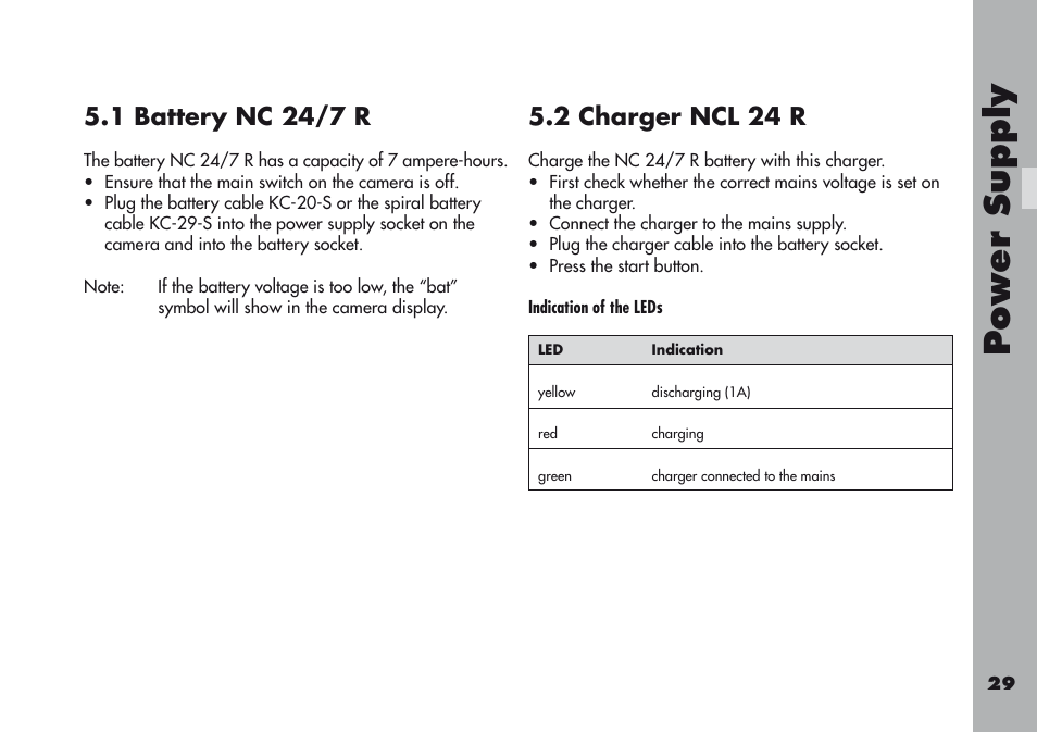 1 battery nc 24/7 r, 2 charger ncl 24 r, Power supply | ARRI ARRIFLEX 416 User Manual | Page 29 / 240