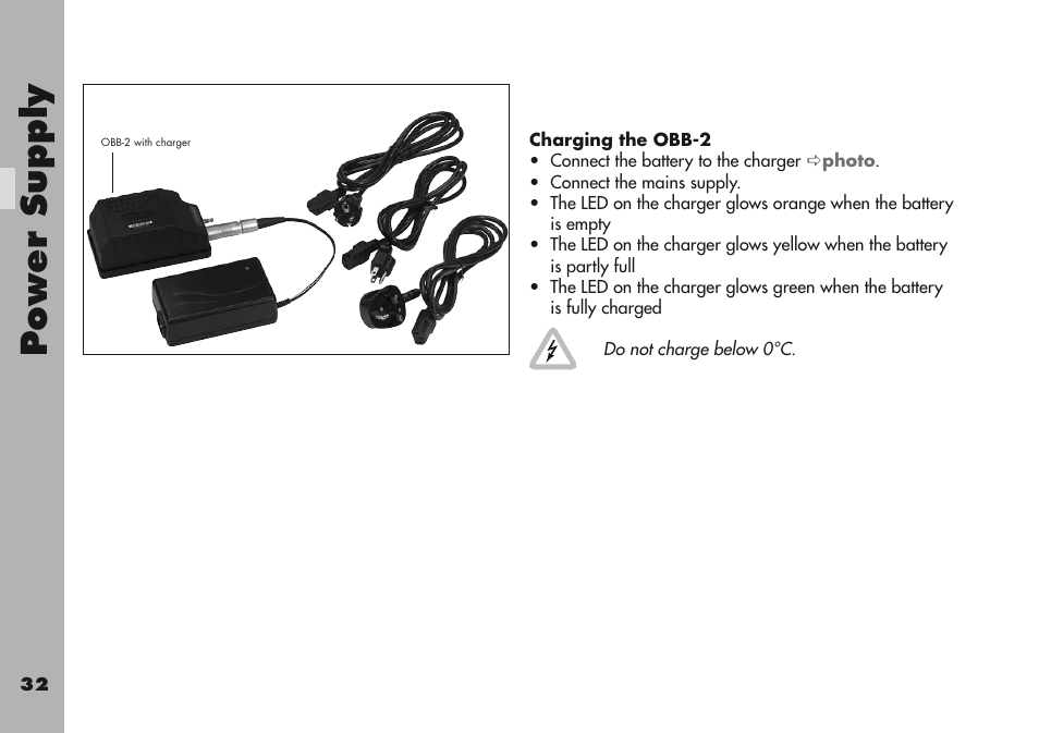 Charging the obb-2, Power supply | ARRI ARRIFLEX 416 User Manual | Page 32 / 240