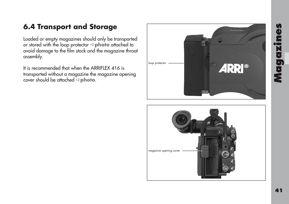 4 transport and storage, Magazine s | ARRI ARRIFLEX 416 User Manual | Page 41 / 240