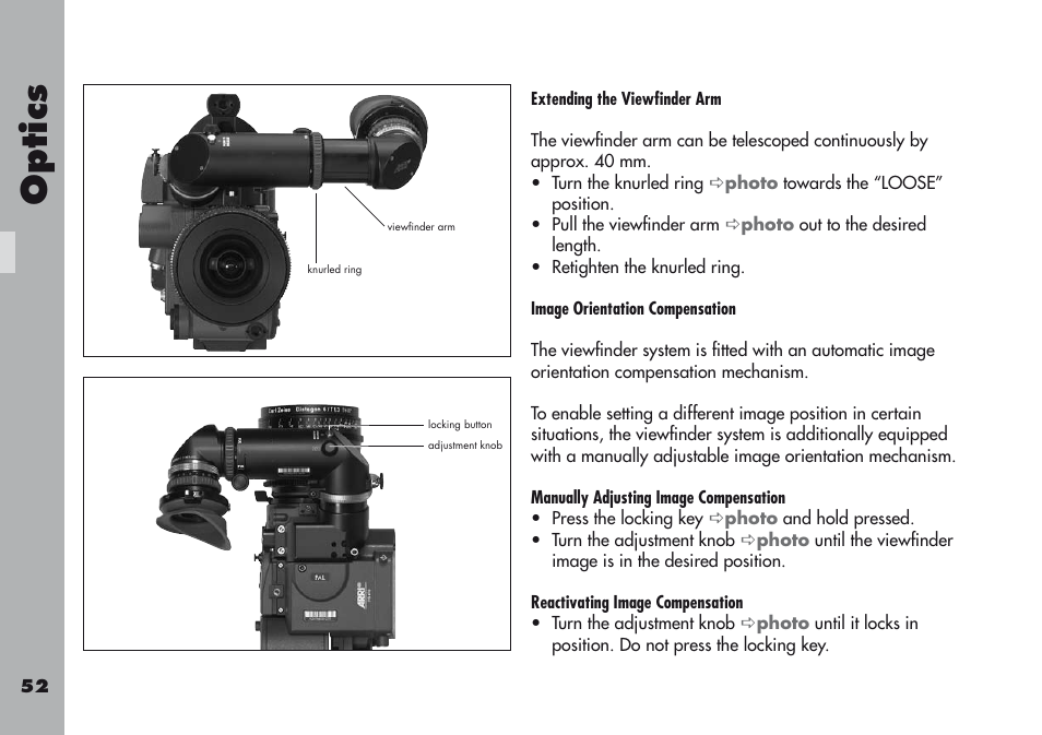 Optic s | ARRI ARRIFLEX 416 User Manual | Page 52 / 240