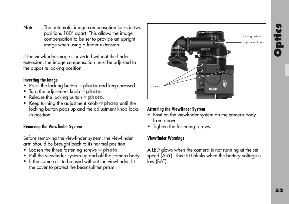 Optic s | ARRI ARRIFLEX 416 User Manual | Page 53 / 240