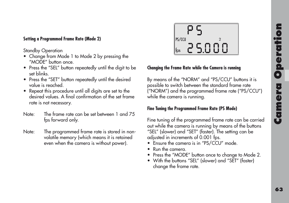 Camera operation | ARRI ARRIFLEX 416 User Manual | Page 63 / 240