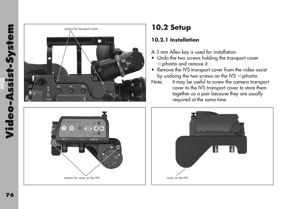 2 setup, 1 installation, Video-a ss is t-sy stem | ARRI ARRIFLEX 416 User Manual | Page 76 / 240