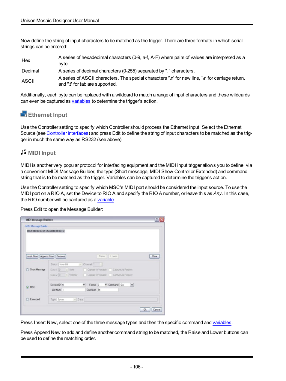 Ethernet input, Midi input | ETC Unison Mosaic Designer v1.11.0 User Manual | Page 106 / 252