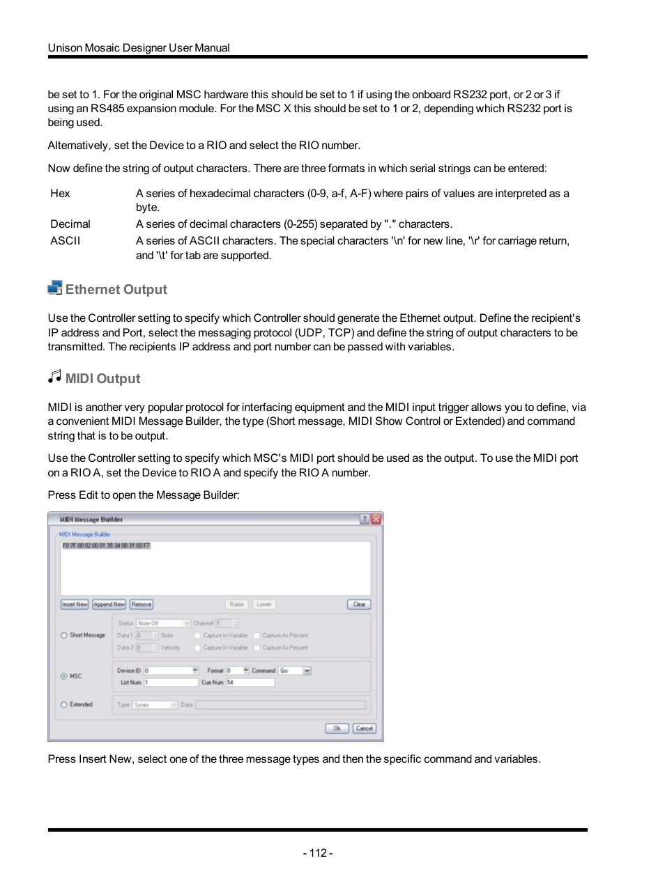 Ethernet output, Midi output | ETC Unison Mosaic Designer v1.11.0 User Manual | Page 112 / 252