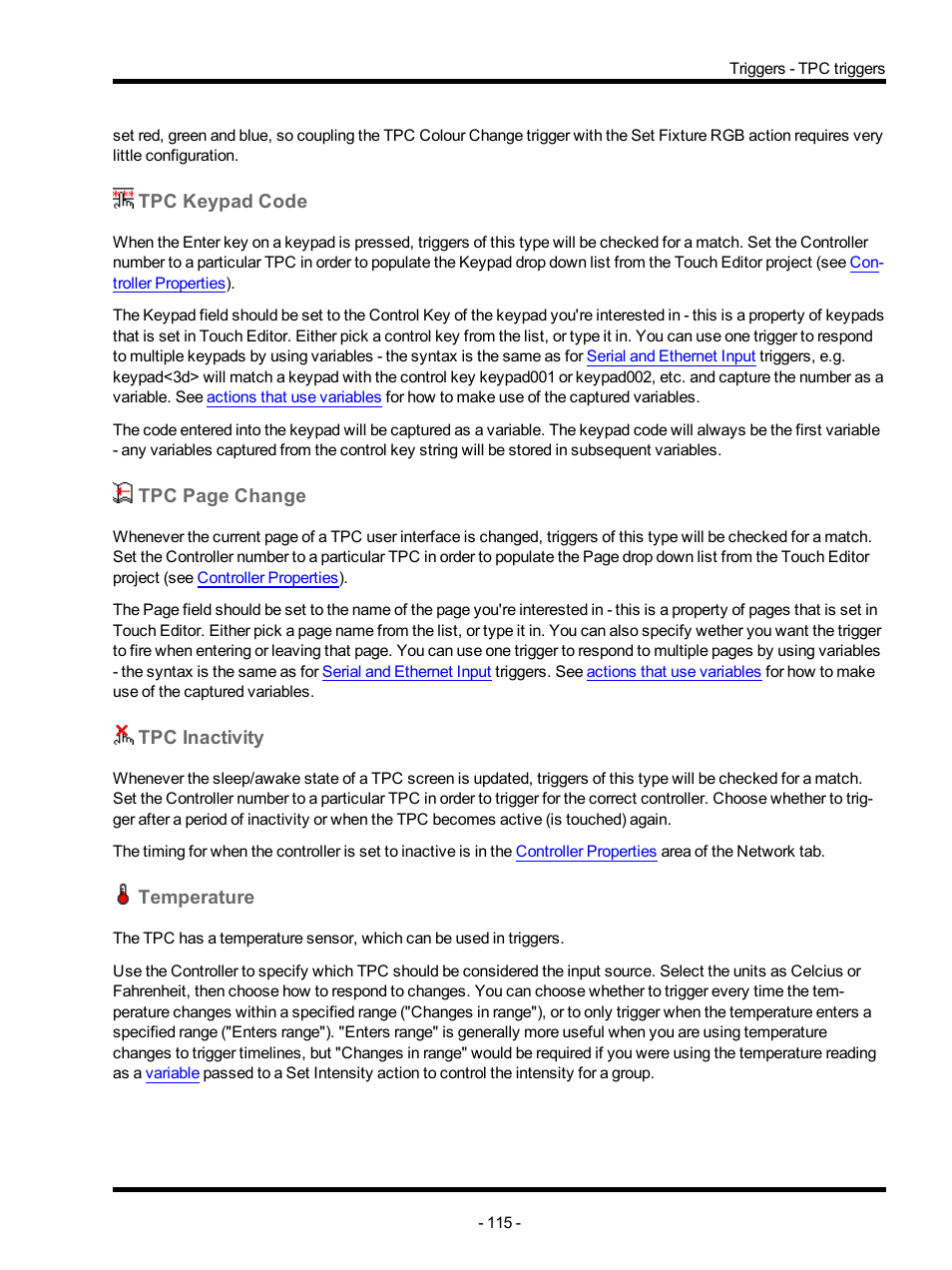 Tpc keypad code, Tpc inactivity, Temperature | ETC Unison Mosaic Designer v1.11.0 User Manual | Page 115 / 252