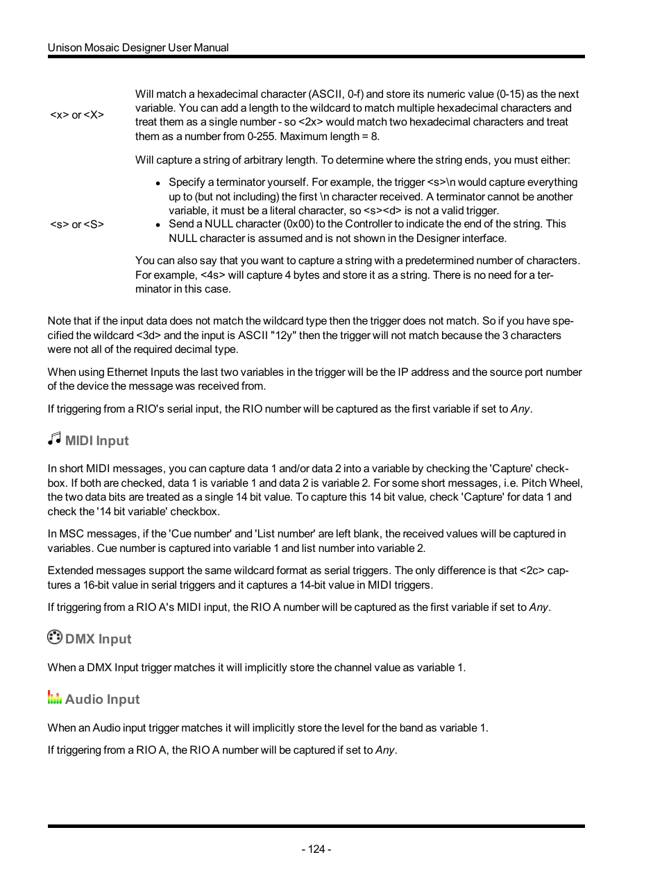 Midi input, Dmx input, Audio input | ETC Unison Mosaic Designer v1.11.0 User Manual | Page 124 / 252