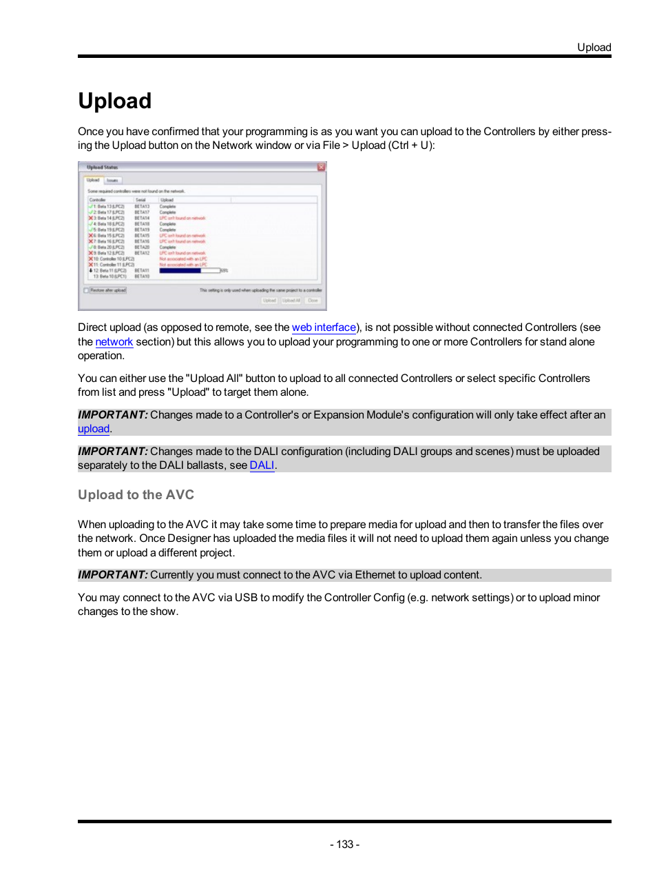 Upload, Upload to the avc | ETC Unison Mosaic Designer v1.11.0 User Manual | Page 133 / 252