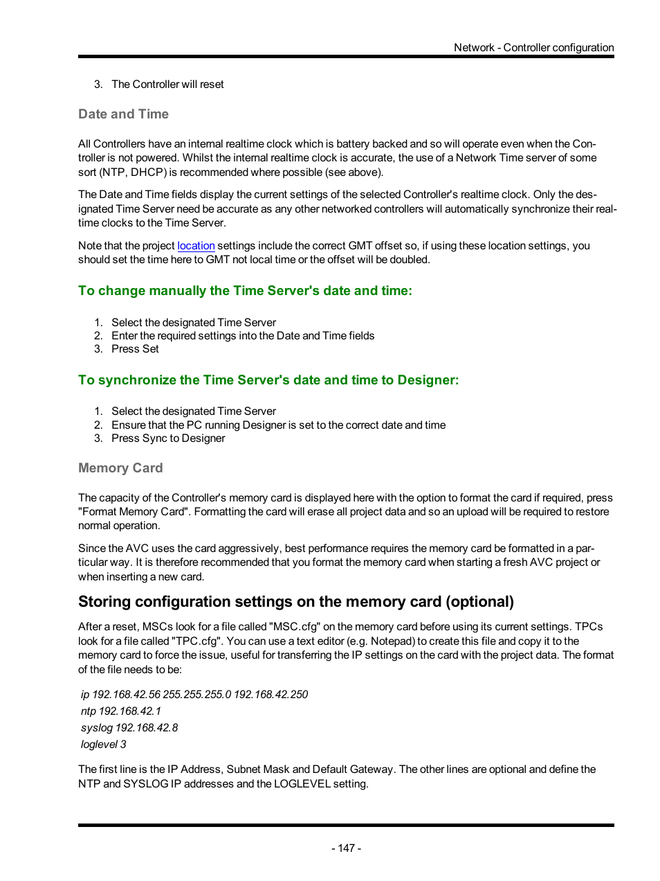 Date and time, To change manually the time server's date and time, Memory card | Tpc.cfg, Msc.cfg | ETC Unison Mosaic Designer v1.11.0 User Manual | Page 147 / 252