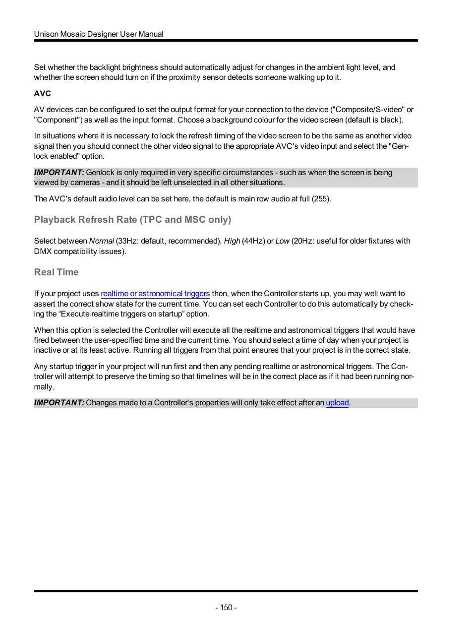 Playback refresh rate (tpc and msc only), Real time | ETC Unison Mosaic Designer v1.11.0 User Manual | Page 150 / 252