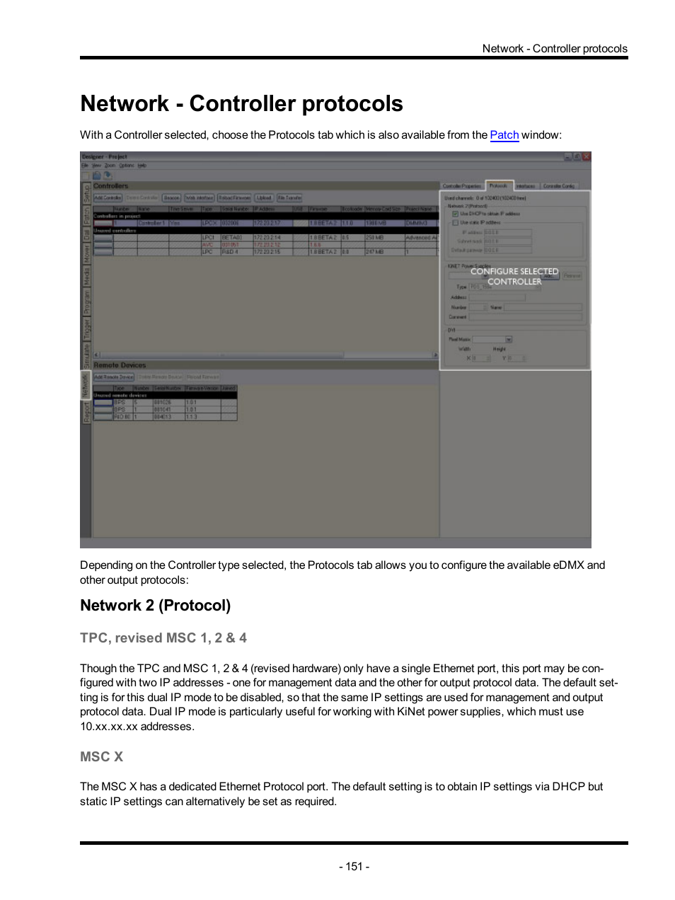 Network - controller protocols, Network 2 (protocol), Tpc, revised msc 1, 2 & 4 | Msc x | ETC Unison Mosaic Designer v1.11.0 User Manual | Page 151 / 252