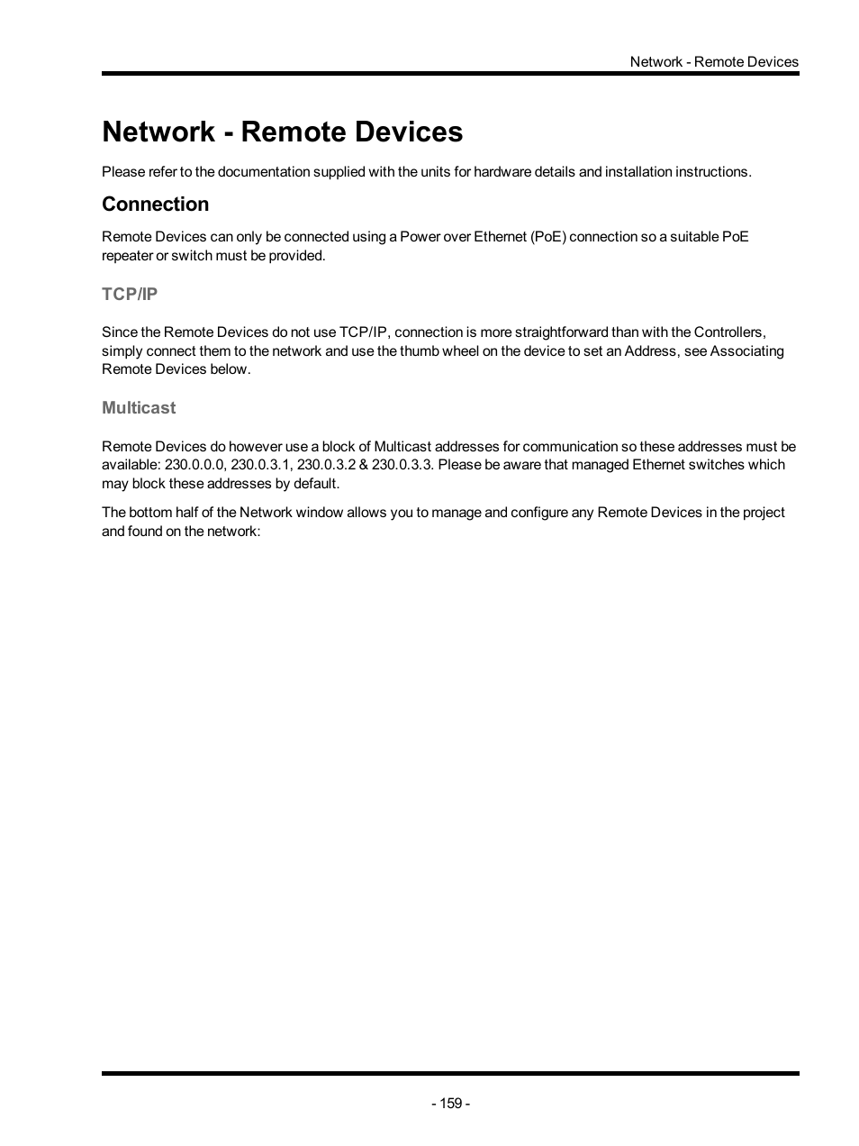 Network - remote devices, Connection, Tcp/ip | Multicast, Rio d, Remote device, Remote devices, Remote, Devices, For more details | ETC Unison Mosaic Designer v1.11.0 User Manual | Page 159 / 252