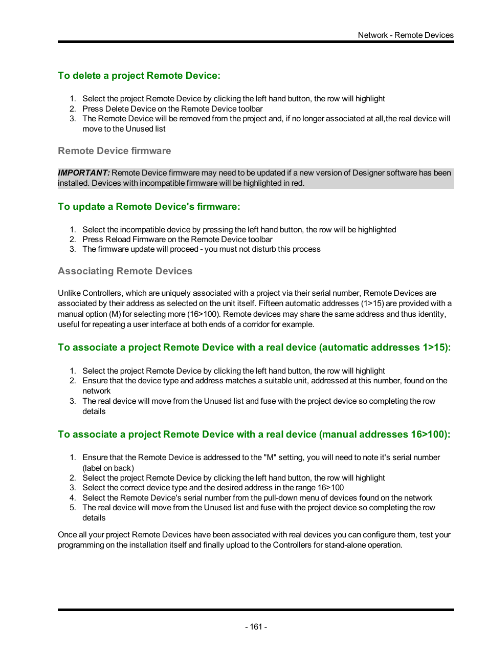 To delete a project remote device, Remote device firmware, To update a remote device's firmware | Associating remote devices | ETC Unison Mosaic Designer v1.11.0 User Manual | Page 161 / 252