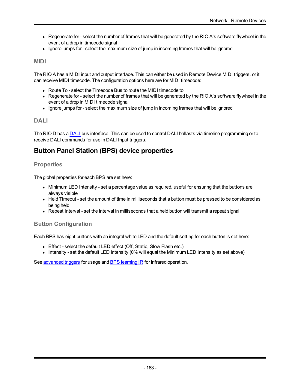 Midi, Dali, Button panel station (bps) device properties | Properties, Button configuration, Bps properties | ETC Unison Mosaic Designer v1.11.0 User Manual | Page 163 / 252