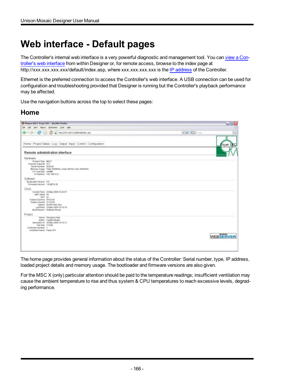 Home, Web interface's, Web interface | Web interface - default pages | ETC Unison Mosaic Designer v1.11.0 User Manual | Page 166 / 252