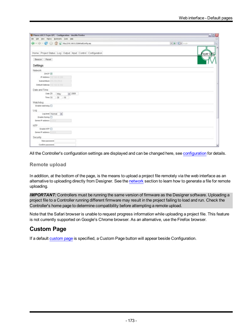 Remote upload, Custom page | ETC Unison Mosaic Designer v1.11.0 User Manual | Page 173 / 252