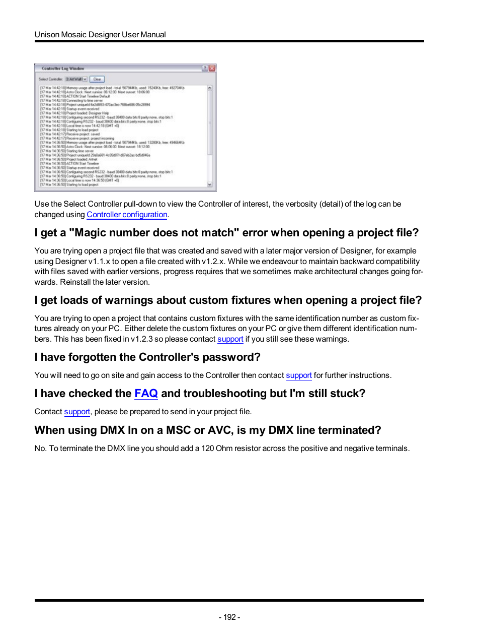 I have forgotten the controller's password | ETC Unison Mosaic Designer v1.11.0 User Manual | Page 192 / 252