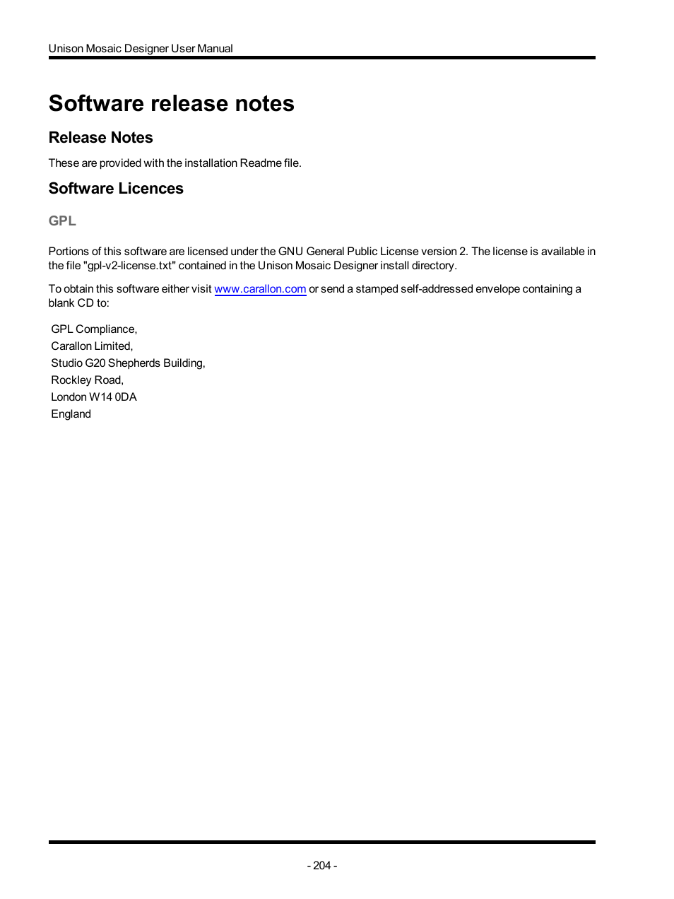 Software release notes, Release notes, Software licences | Appendices | ETC Unison Mosaic Designer v1.11.0 User Manual | Page 204 / 252