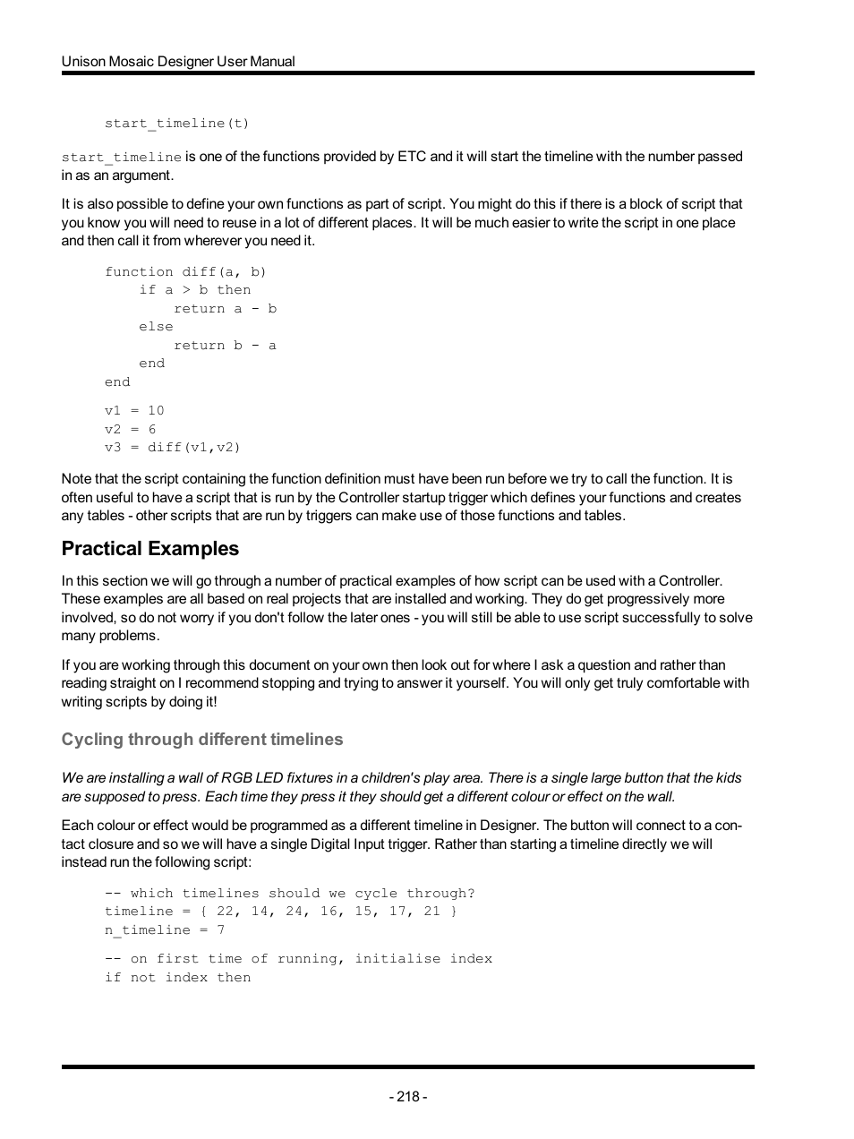 Practical examples, Cycling through different timelines | ETC Unison Mosaic Designer v1.11.0 User Manual | Page 218 / 252